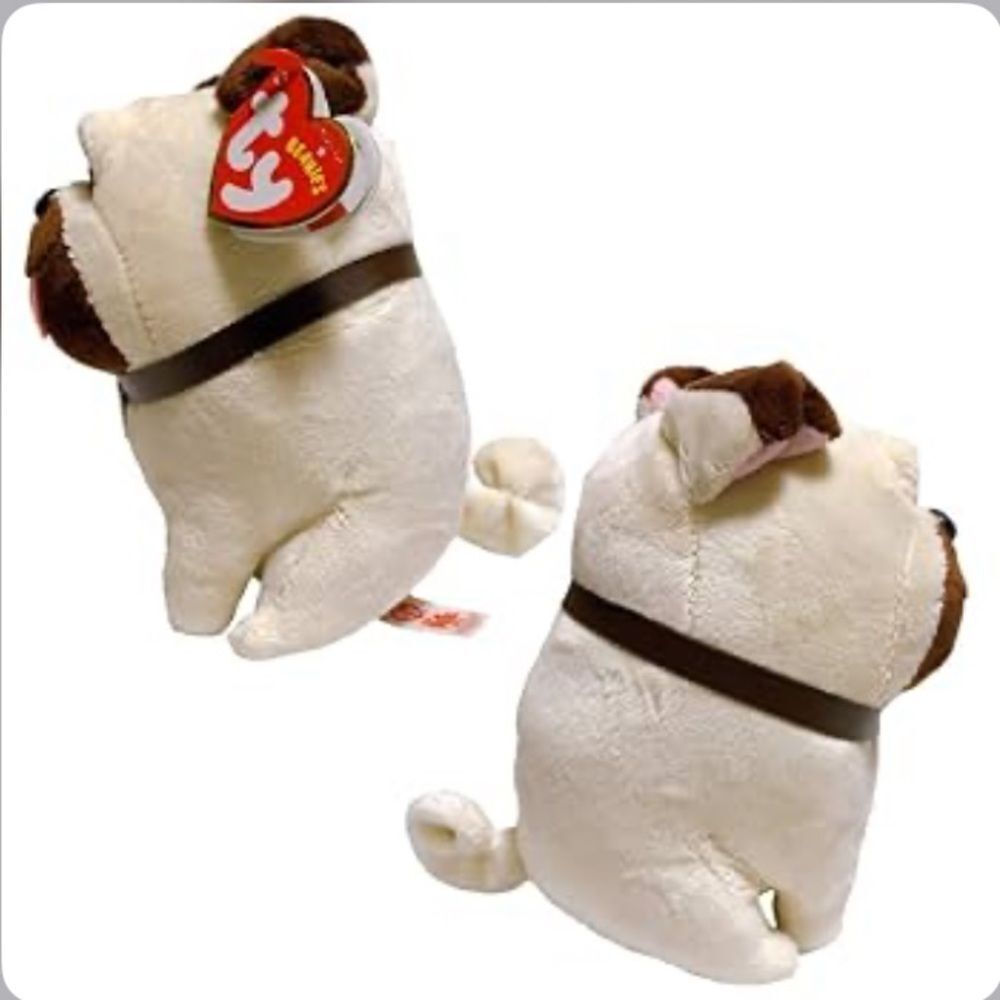 Two Ty Plush Pug Dog Mil Bulldog Plush Beanie Toy - Cream and Brown